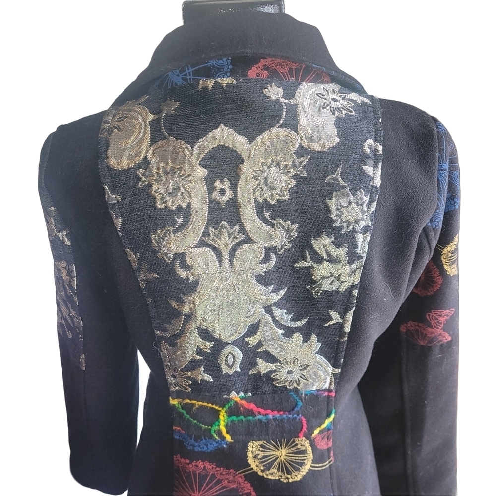 Goa Black Double Breasted Multi Colored Detail Mid-length Coat Size M - Picture 8 of 10